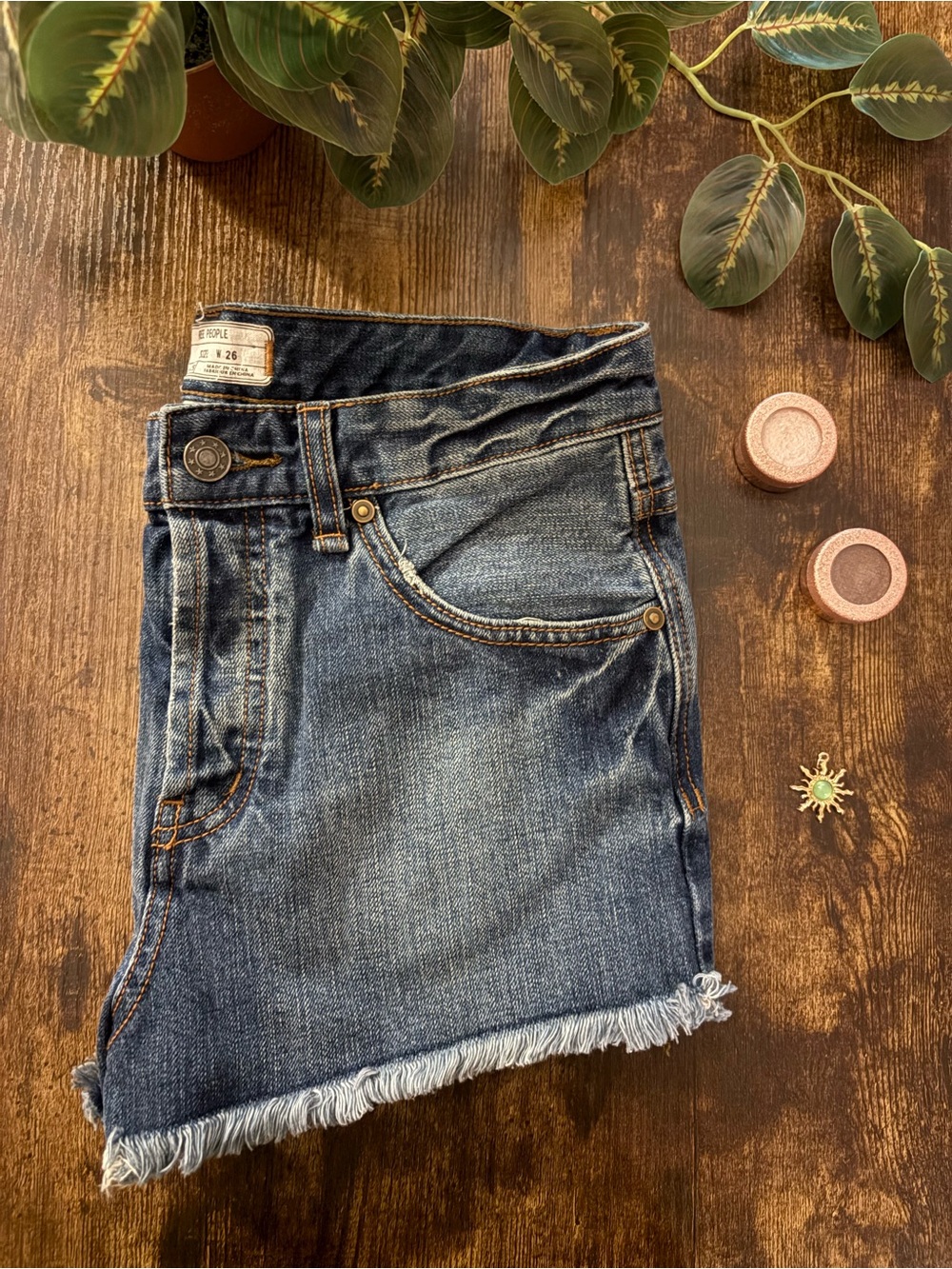 Free People Distressed Blue Denim Cutoff Shorts - Picture 4 of 5